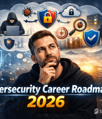 Cybersecurity Career Roadmap 2026 – Complete Beginner to Expert Guide Man thinking about cybersecurity career roadmap 2026 planning ethical hacking and cybersecurity profession