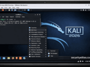 Kali Linux Installation Guide (2026) – Step-by-Step Kali Linux Installation Guide 2026 desktop interface running inside VMware showing terminal and tool menu