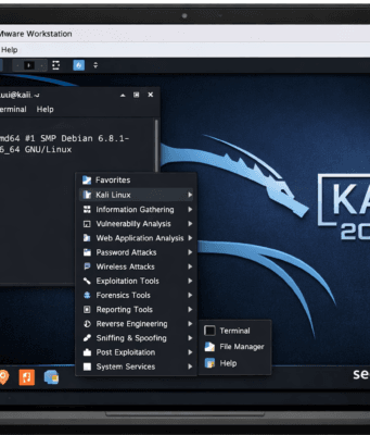Kali Linux Installation Guide (2026) – Step-by-Step Kali Linux Installation Guide 2026 desktop interface running inside VMware showing terminal and tool menu