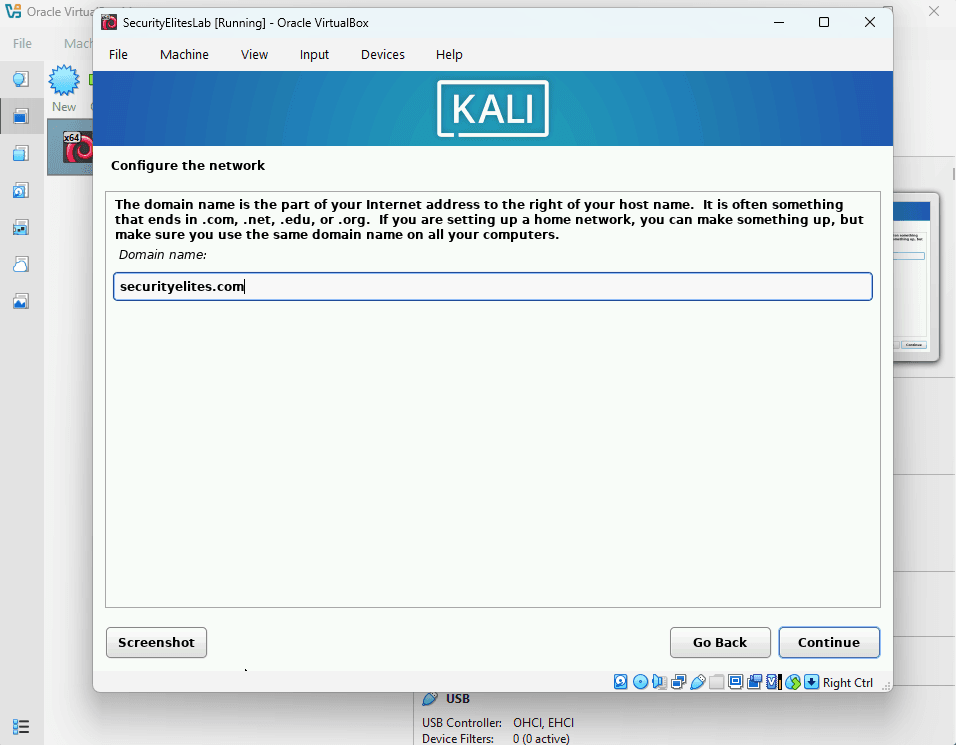 kali linux tutorial kali linux installation domain selection screen
