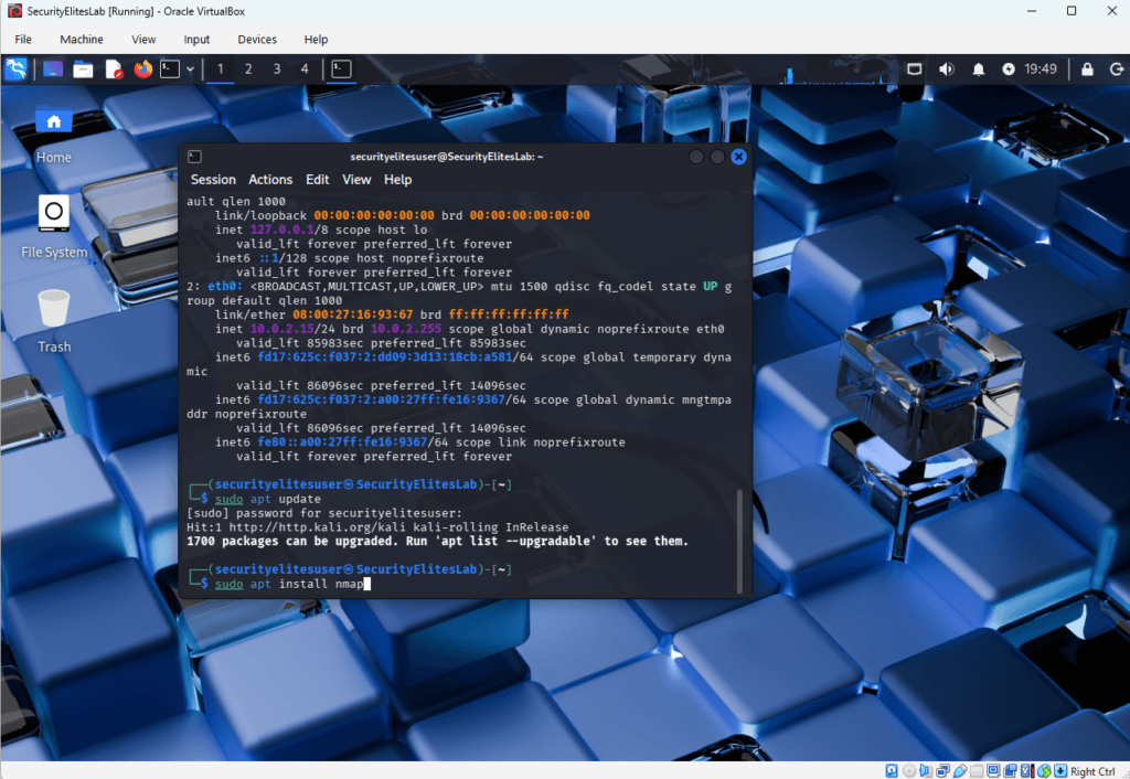 kali linux tutorial installing nmap in kali linux terminal