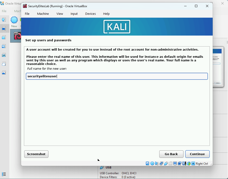 kali linux tutorial creating kali linux user account during installation
