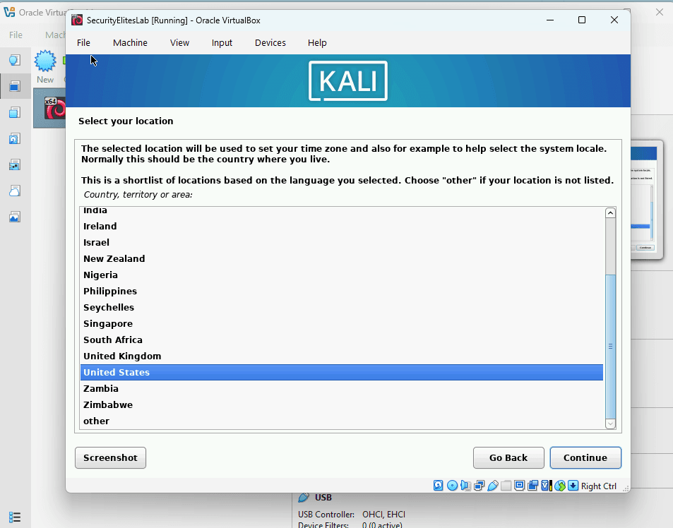 kali linux tutorial kali linux installation location selection screen