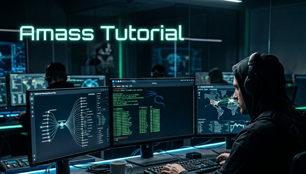 Amass tutorial showing subdomain enumeration and reconnaissance in Kali Linux for ethical hacking