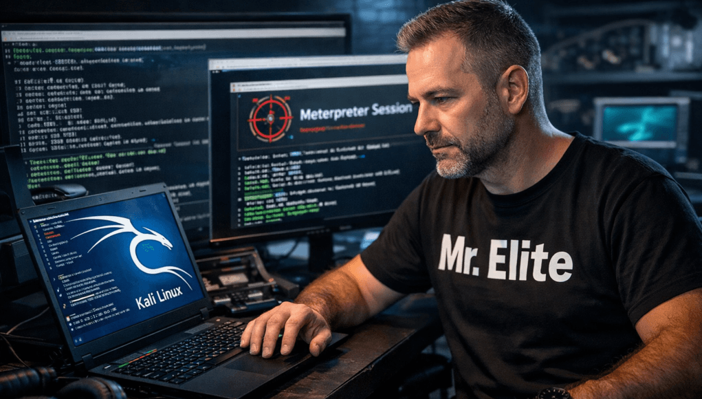 Mr Elite cybersecurity professional using Kali Linux tools for beginners ethical hacking and penetration testing setup
