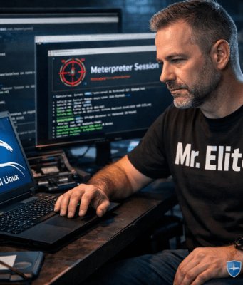Best Kali Linux Tools for Beginners (2026 Ethical Hacking Guide) Mr Elite cybersecurity professional using Kali Linux tools for beginners ethical hacking and penetration testing setup