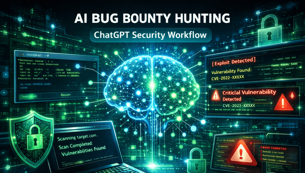ChatGPT bug bounty automation workflow showing AI ethical hacking with Kali Linux and vulnerability scanning