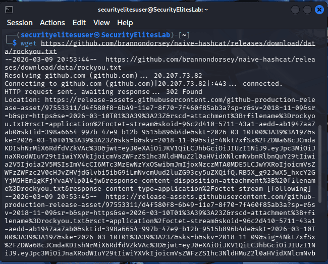 unzip rockyou wordlist in kali linux for password cracking attack