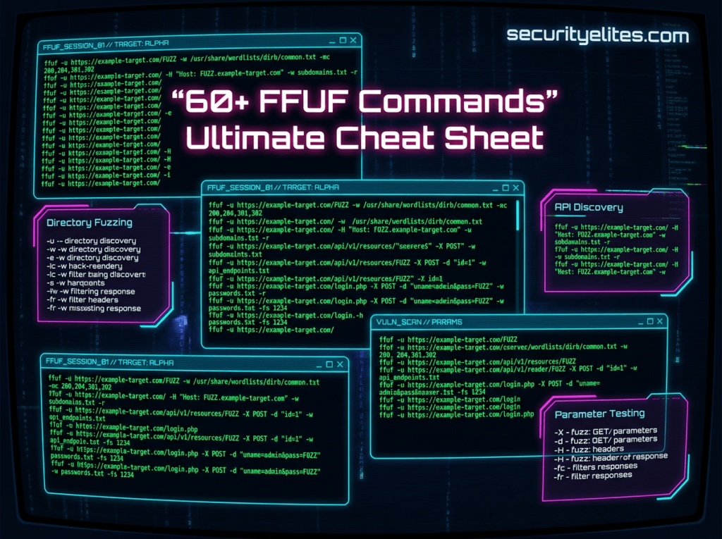 FFUF Cheat Sheet commands for directory fuzzing and penetration testing
