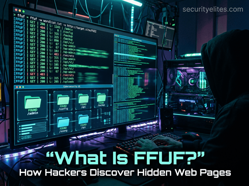 FFUF Cheat Sheet showing web directory fuzzing discovering hidden admin and backup pages