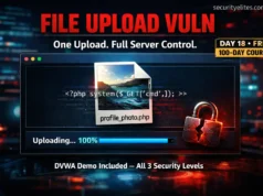 Day 18: File Upload Vulnerabilities — From Image Upload to Web Shell (2026) File upload vulnerability explained — malicious PHP file disguised as image leading to web shell attack