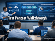 First Pentest Walkthrough – Step-by-Step Ethical Hacking Guide First Pentest Walkthrough cybersecurity training classroom with instructor teaching defensive security concepts