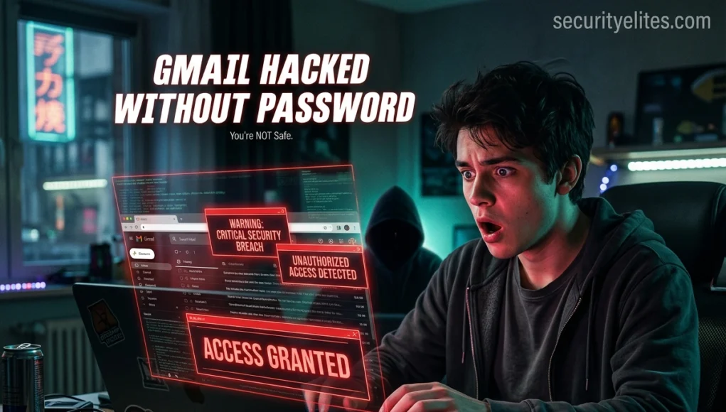 Gmail hacked without a password cyber attack illustration showing hacker access