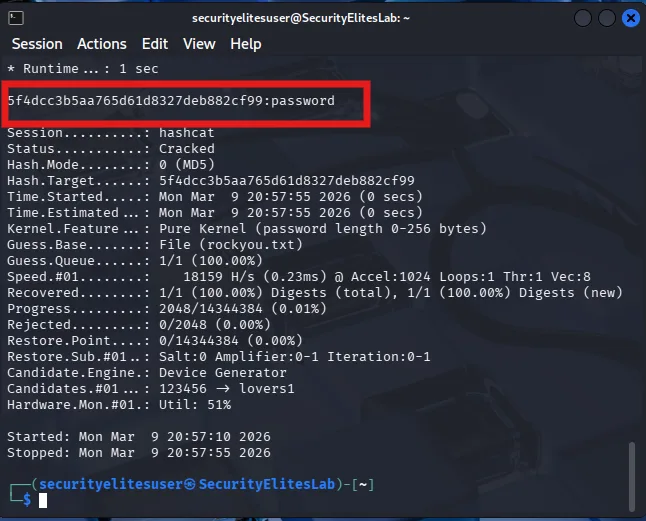 hashcat cracked password output kali image 6 hashcat cracked password result displayed in kali linux terminal