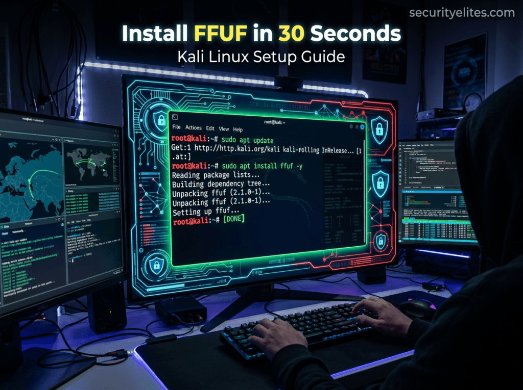 FFUF Cheat Sheet installation command on Kali Linux terminal for ethical hacking
