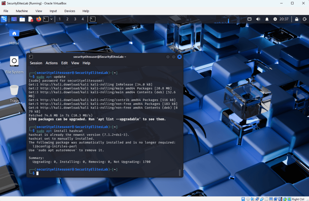 installing hashcat in kali linux terminal for password cracking tutorial