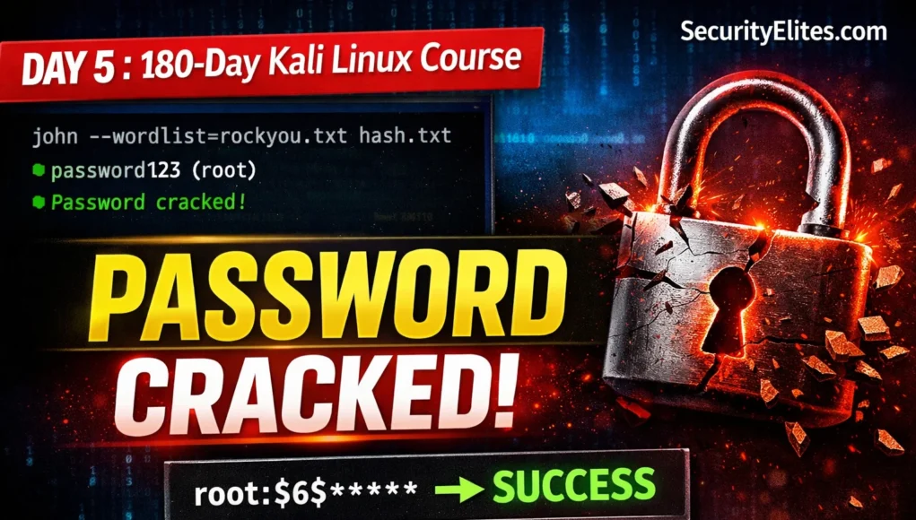 John the Ripper tutorial Kali Linux 2026 showing password cracked using /etc/shadow, zip2john and pdf2john