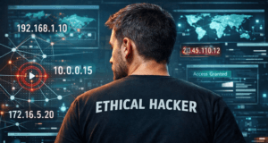 Learn IP Addressing Basics for Cybersecurity Beginners (Complete Guide) Ethical hacker analyzing network IP addresses and subnet structure for cybersecurity learning and penetration testing