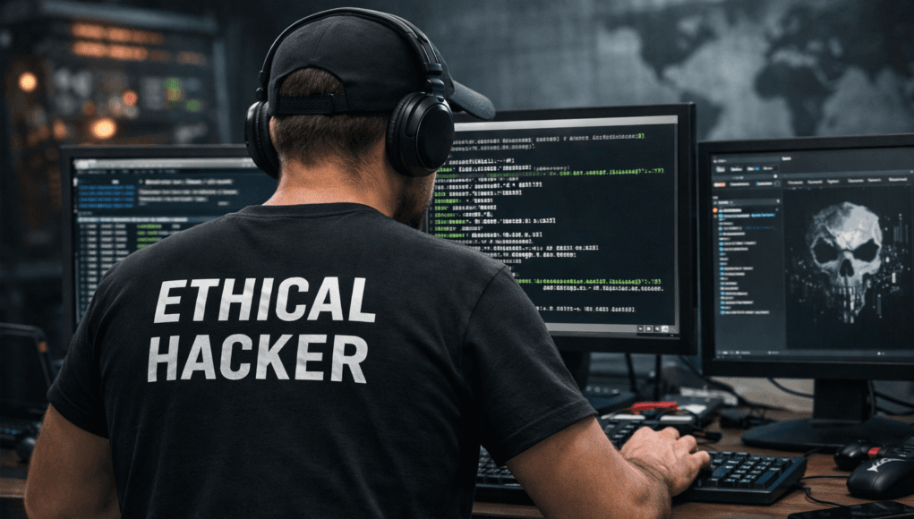 Ethical hacker using Linux terminal for penetration testing and cybersecurity analysis on Kali Linux system