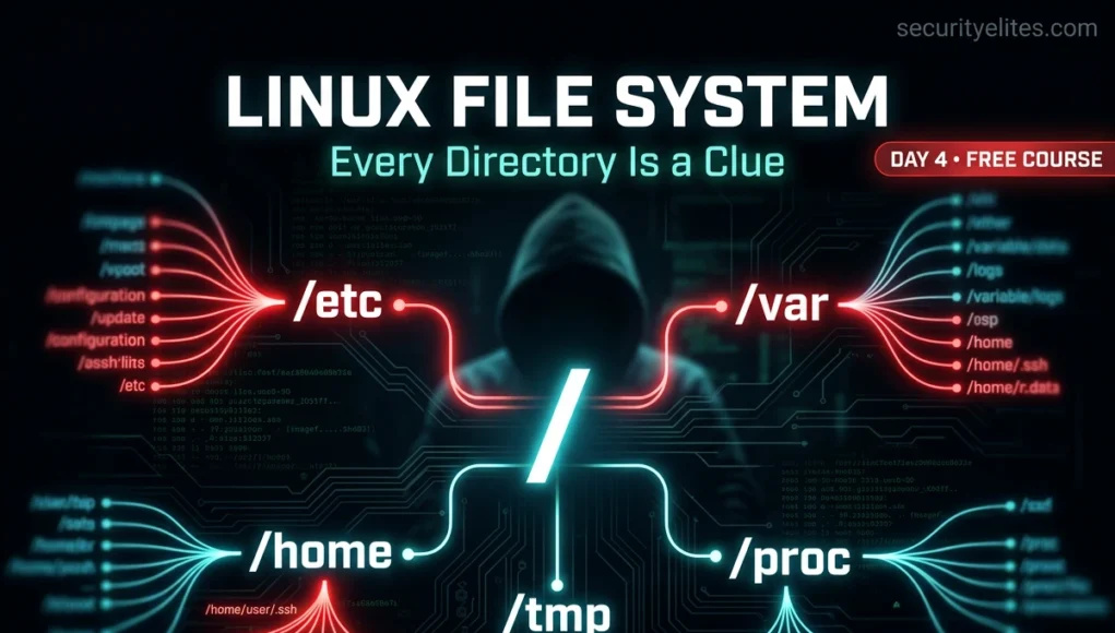 Linux file system explained for hackers showing /etc /var /home /tmp /proc directory structure