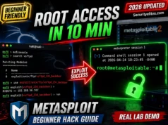 Metasploit Tutorial for Beginners 2026 — First Exploit to Root Shell in Your Home Lab (Step-by-Step) Metasploit tutorial for beginners showing root access exploit in 10 minutes using msfconsole and Meterpreter