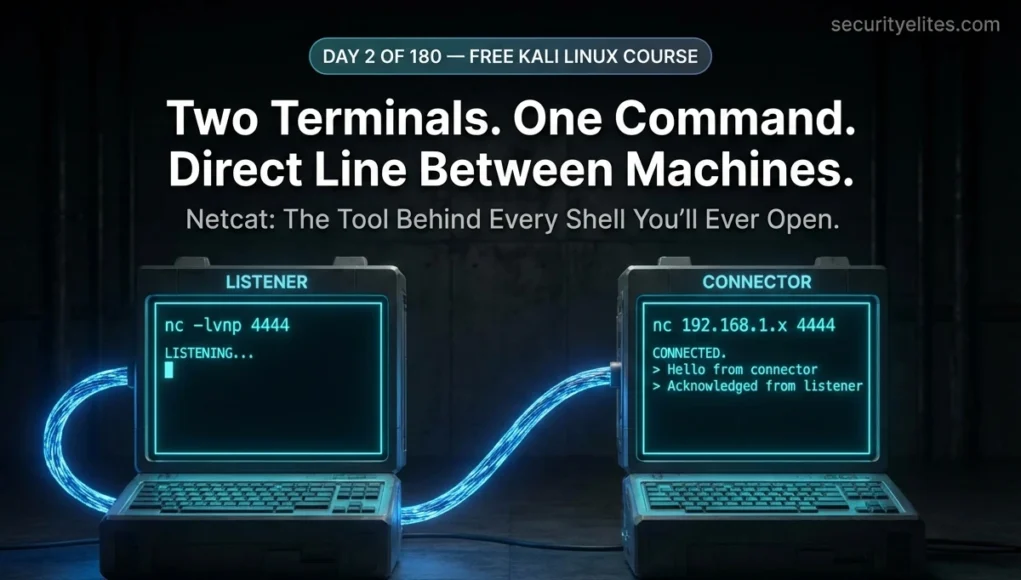 Netcat tutorial for beginners — nc listener and reverse connection between two terminals in Kali Linux