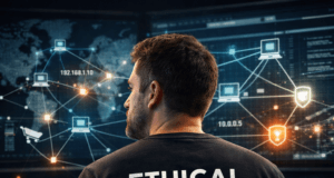 Networking Basics for Hackers: Complete Beginner Guide to Ethical Hacking Ethical hacking expert analyzing computer networks for cybersecurity penetration testing and network reconnaissance