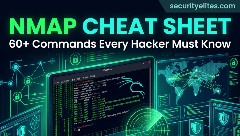 NMAP Cheat Sheet with 60+ commands for network scanning, penetration testing, and ethical hacking using Kali Linux