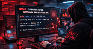 Network Scanning Tutorial Using Nmap Day 5— OS Detection & Network Fingerprinting (Professional Level) Red Team cybersecurity analyst performing OS detection and network fingerprinting using Nmap during penetration testing reconnaissance