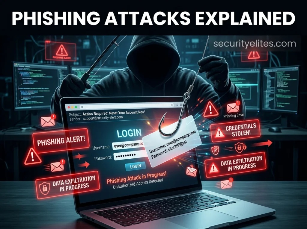 phishing cyber attack stealing passwords through fake email scam