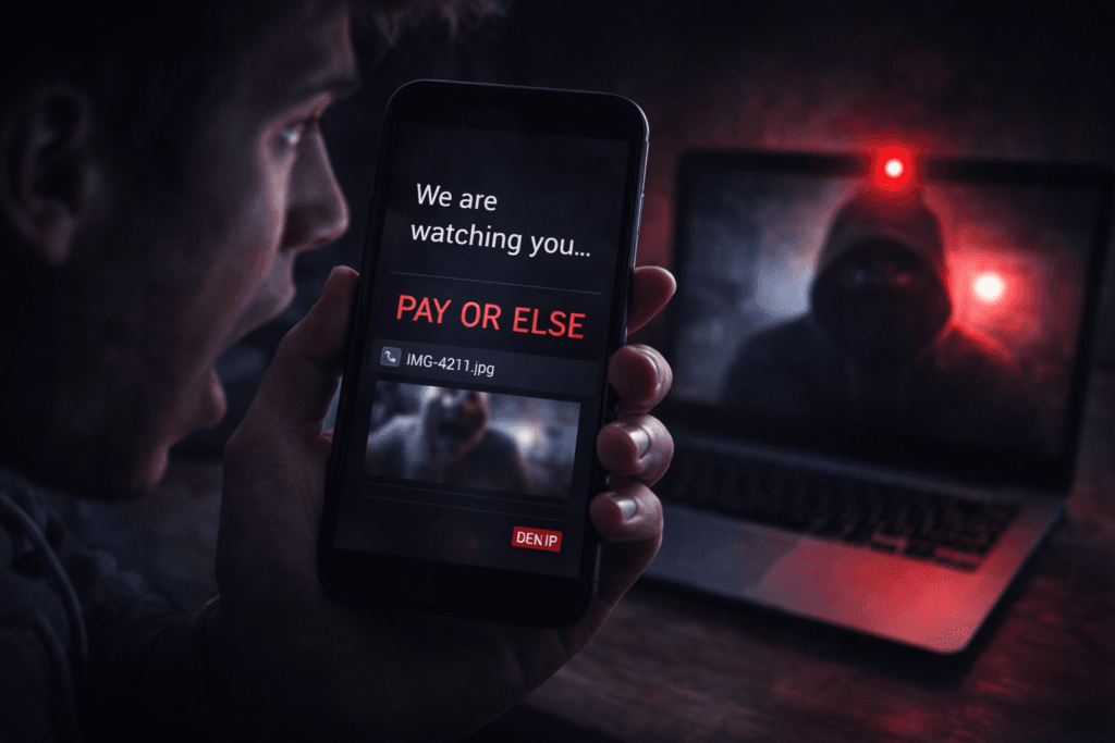 phone camera hacking blackmail message hacker spying scenario