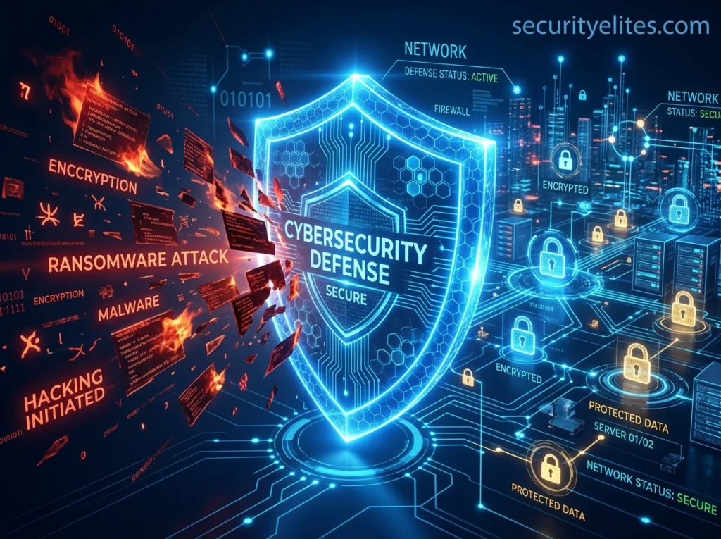 cybersecurity protection preventing ransomware attacks with digital shield