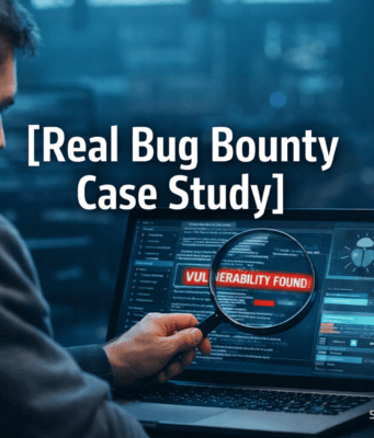 Bug Bounty Case Study: 8 Steps to Discover an IDOR Vulnerability Cybersecurity researcher analyzing a bug bounty vulnerability on a laptop during a real bug bounty case study investigation