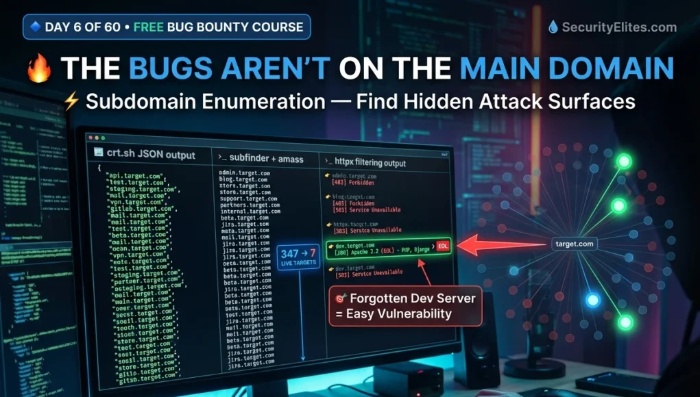 Subdomain Enumeration Bug Bounty Guide (2026) subdomain enumeration bug bounty attack surface mapping using subfinder amass httpx tools