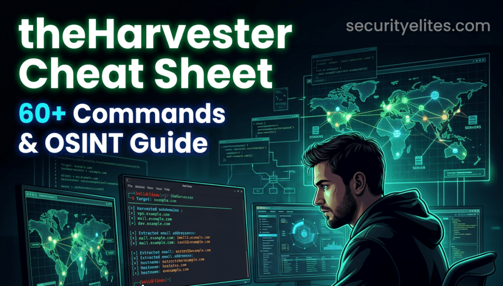 theHarvester Cheat Sheet with OSINT commands for Kali Linux reconnaissance
