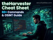 theHarvester Cheat Sheet (60+ Commands, Examples & Kali Linux Guide) – 2026 theHarvester Cheat Sheet with OSINT commands for Kali Linux reconnaissance
