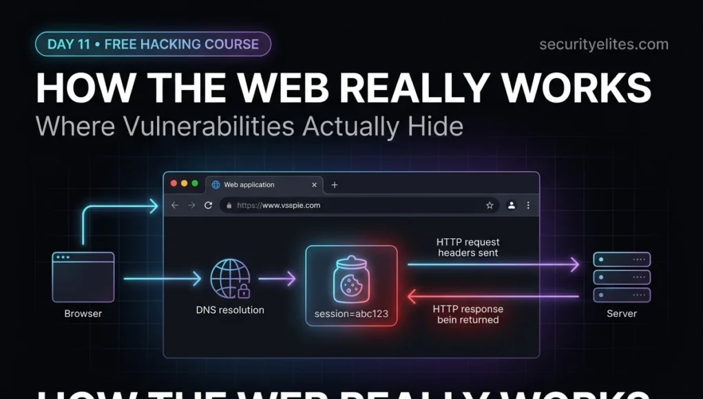 Web application security basics diagram showing how the web works including HTTP requests, responses, cookies, and vulnerabilities