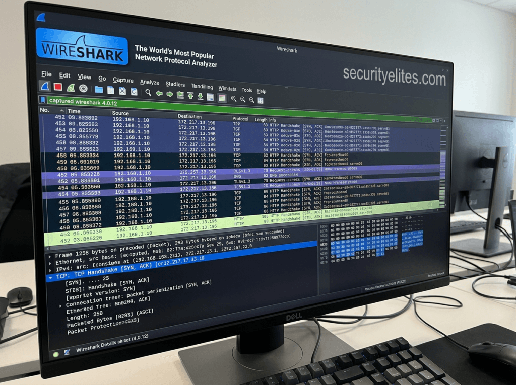 Wireshark packet analyzer used by ethical hackers to monitor network traffic