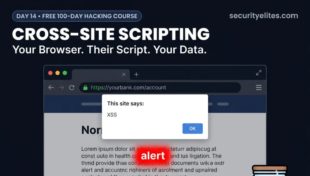 XSS Cross site scripting tutorial showing injected alert popup and stolen cookies in browser window demonstrating reflected stored and DOM based attacks