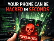 Your Phone Can Be Hacked in Seconds (2026 Reality You Can’t Ignore) Your phone can be hacked in seconds warning screen with hacker background
