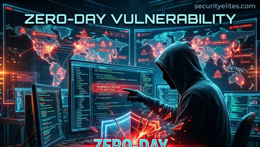 Zero-day vulnerability cyber attack exploiting unknown software flaw