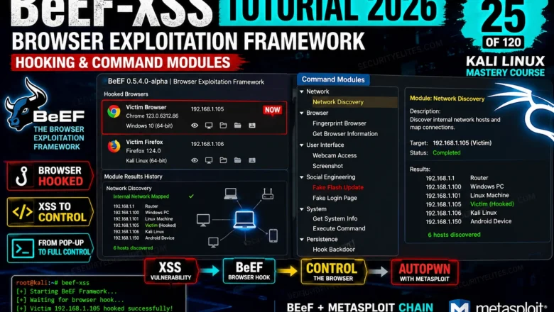BeEF-XSS Tutorial 2026 — Browser Exploitation Framework, Hooking & Command Modules | Tools Day 25
