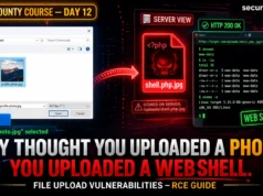 Day 12: File Upload Vulnerabilities — From Bypassing Filters to Remote Code Execution (Bug Bounty 2026) File upload vulnerabilities bug bounty example showing web shell upload bypass leading to remote code execution (RCE)