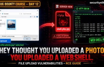 Day 12: File Upload Vulnerabilities — From Bypassing Filters to Remote Code Execution (Bug Bounty 2026) File upload vulnerabilities bug bounty example showing web shell upload bypass leading to remote code execution (RCE)