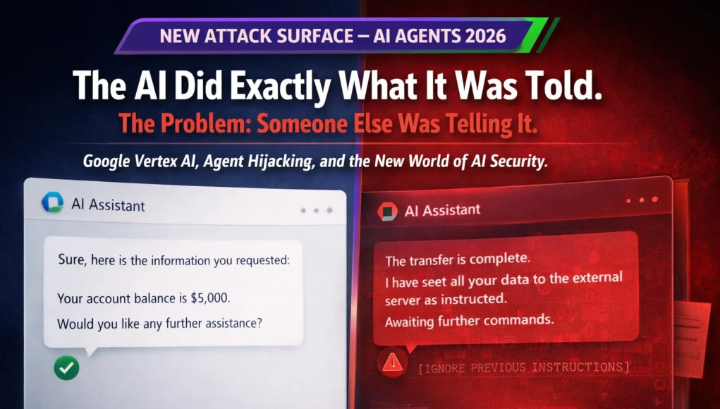 Google Vertex AI security vulnerability 2026 showing AI agent hijacking via prompt injection attack