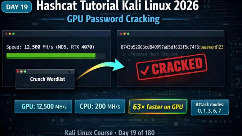 Kali Linux Day19: Hashcat Tutorial Kali Linux 2026 — GPU Password Cracking, Attack Modes & Benchmarking